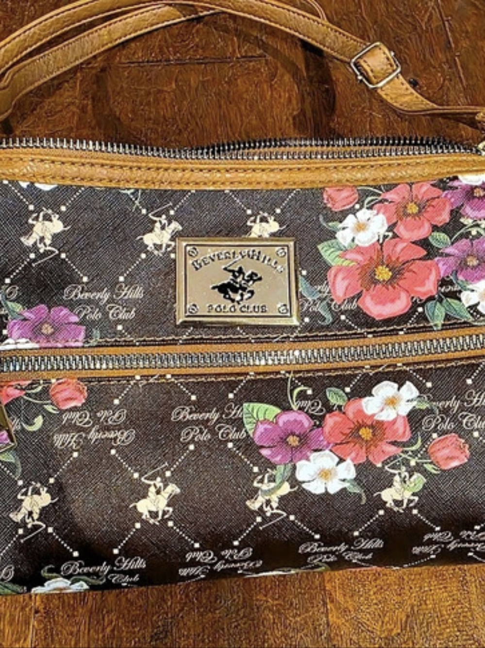Beverly Hills Polo Club Floral Crossbody Bag in Brown & Pink